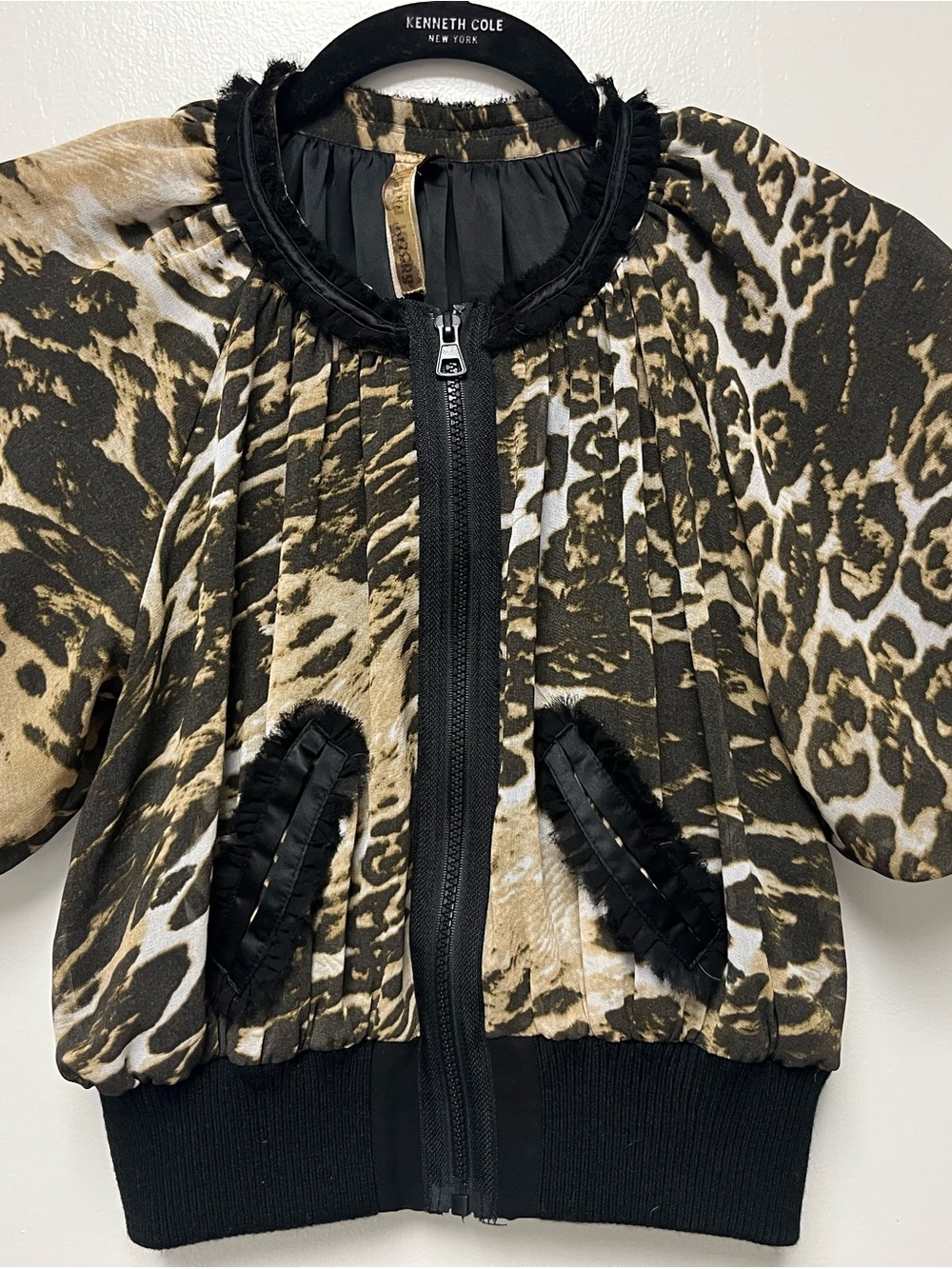 Animal Print Bomber Jacket - Black & Brown